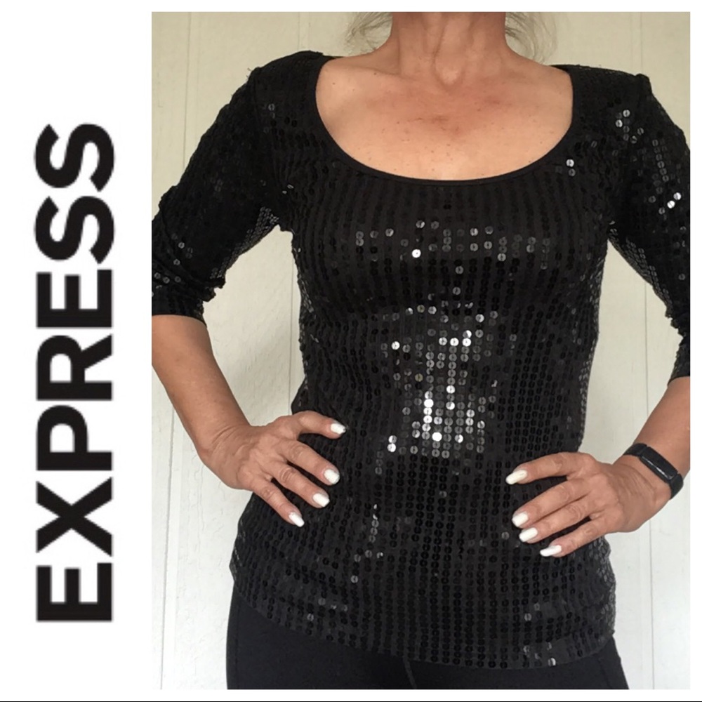 EXPRESS BLACK SEQUIN TOP NWOT